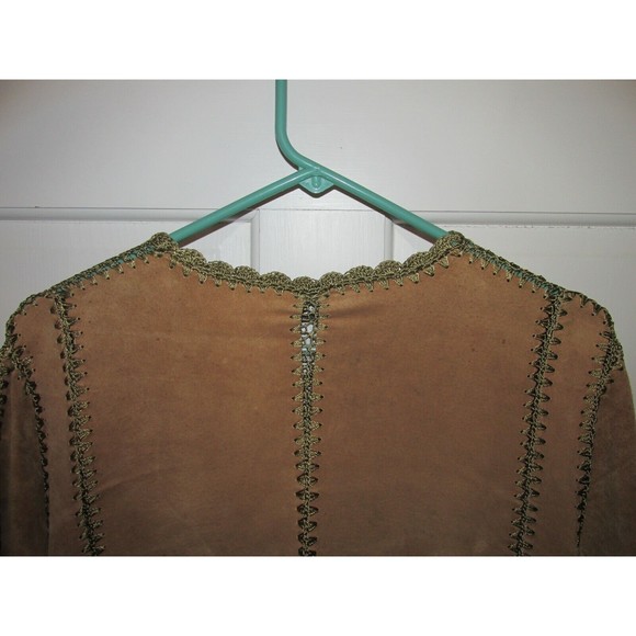 Linea by Louis Dell'Olio Brown 100% Suede Leather Patchwork Boho Jacket Top S - Picture 8 of 12